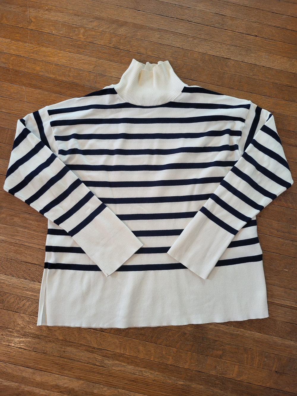 Babaton Aritzia Striped Turtleneck Sweater - White and Navy